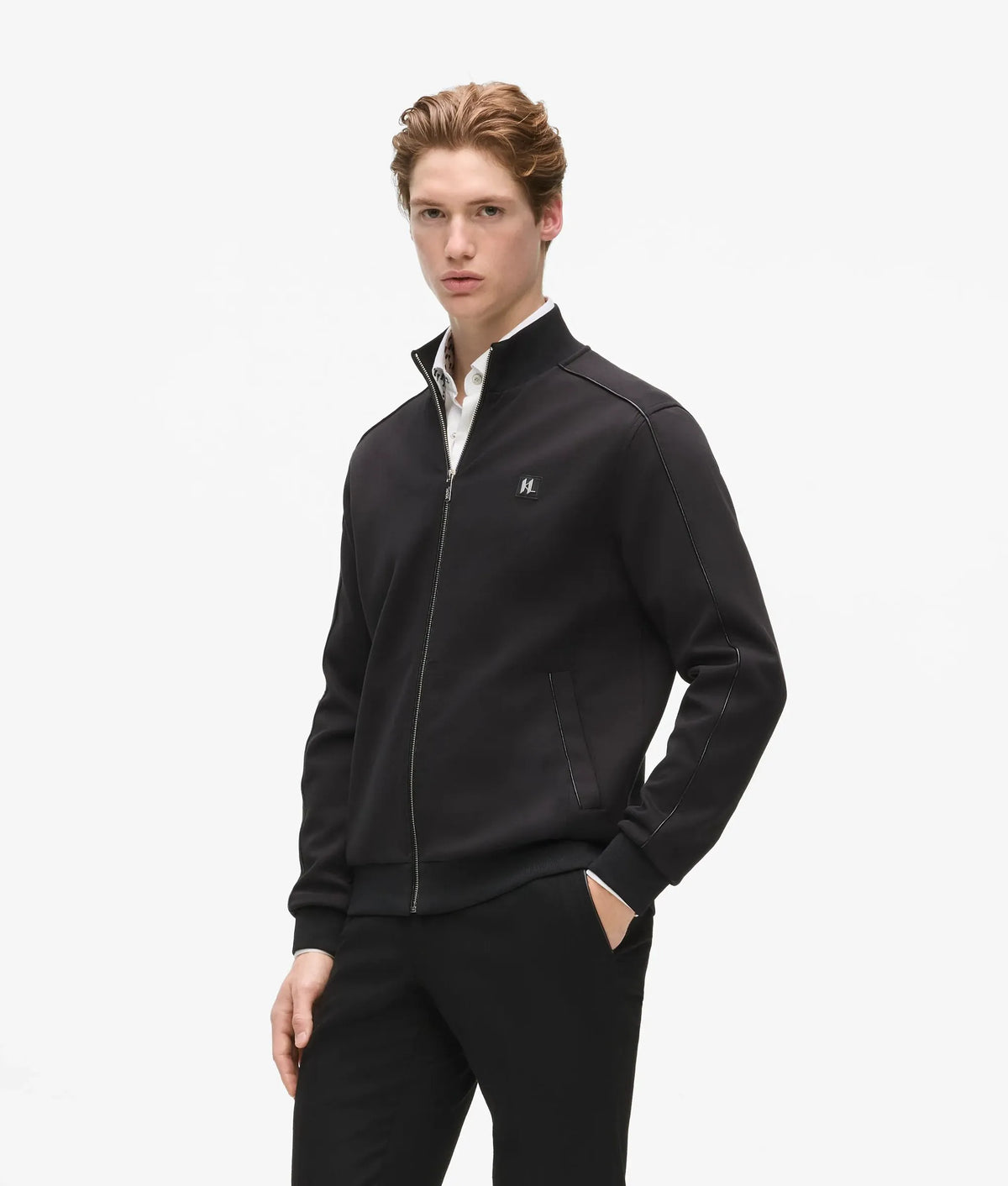 Zip-up metallic trim jacket