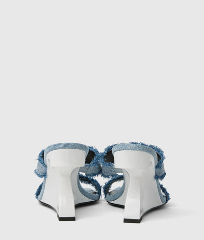 Waverly twin strap denim heeled sandals
